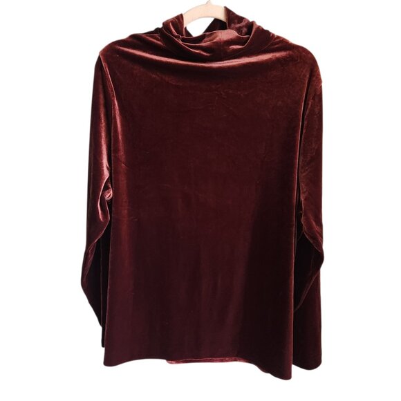Talbots Shirt Women's 3X Red Burgundy Wine Velvet Mock Neck NEW Top Blouse - Picture 8 of 10